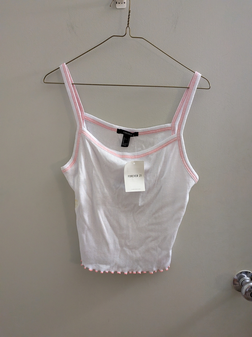 NWT Forever 21 White Ribbed Cami With Color Stitching Trim Cropped Top Festival